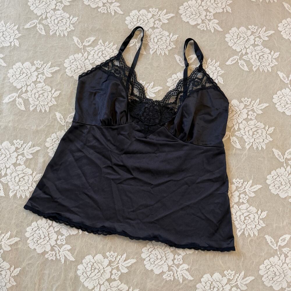 Vintage Lady Manhattan Black Lace Satin Camisole S/M